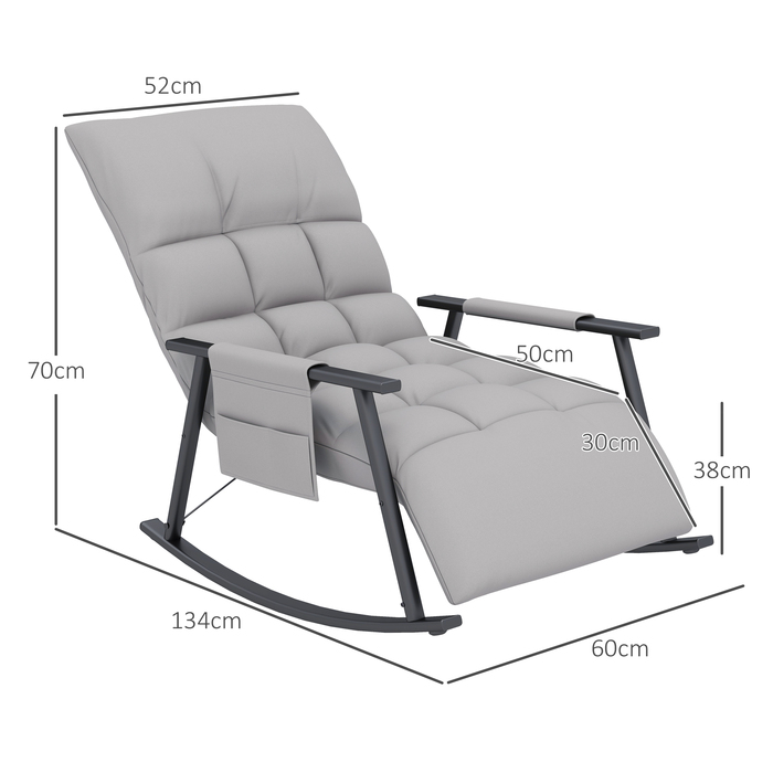 HOMCOM Rocking Chair with Adjustable Backrest & Footrest, Side Pocket, Microfiber Upholstery, Metal Frame, Grey