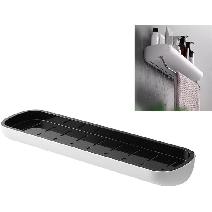 Self-adhesive bathroom shelf without drilling, with removable towel bar, easy installation, wall mounting, shower caddy, compact storage shelf for bathroom and kitchen, Grey (Black #01)