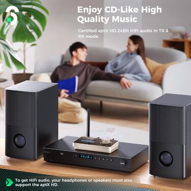 SOOMFON Bluetooth 5.2 Передавач/Приймач: Адаптер 3-в-1 для TV, Аудіосистеми, Навушників, Підтримка aptX LL & HD, Регулювання гучності, Dual Connection, Aux/Оптичний/RCA