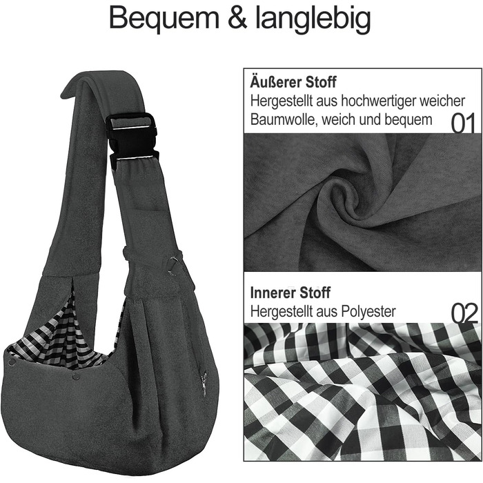 PetLoft Сумка-переноска для собак, реверсивна, регульована, Cross-Body Carrier для собак/котів/кроликів (темно-сірий)