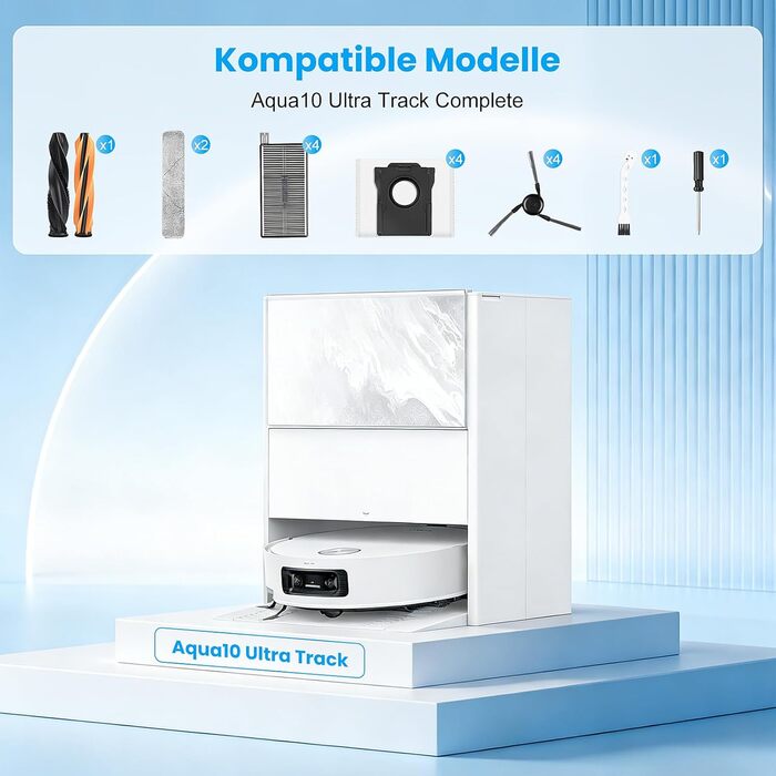 Комплект аксесуарів TriCut для роботів-пилосогів Dreame L10s Ultra, L50 Ultra, X40 Ultra, L40 Ultra, X40 Master, Mova P50 Pro Ultra: 6 пилозбірників, 4 бічні щітки, 4 серветки для вологого прибирання, 4 фільтри, 1 основна щітка