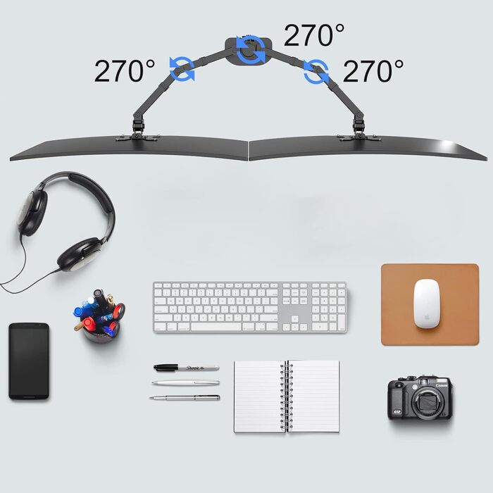 Підставка для монітора Pholiten: 2 монітори, 13-27 дюймів, до 10 кг, VESA 100x100mm, чорний