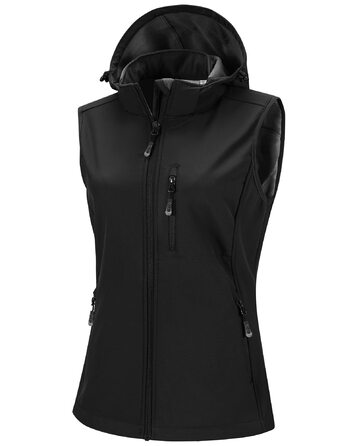 Жіночий софтшеллова жилетка 33000ft з капюшоном, флісовою підкладкою, водонепроникна та вітрозахисна спортивна жилетка з 5 кишенями для їзди на конях, бігу, походів, XXL, чорний