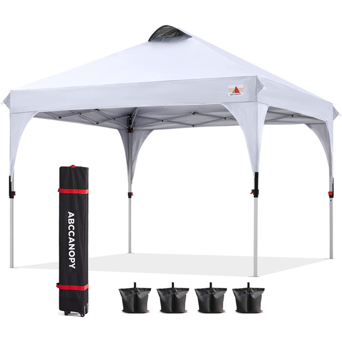 ABCCANOPY 3x3M Pop Up Gazebo Waterproof Festival Sunshade Outdoor Pavilion with Rolling Bag, Bonus 4x Weight Bags, 4x Ropes, 4x Stakes White Without Side Walls