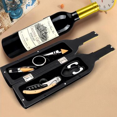 Набір з 5 викруток для вина з форми, аксесуари для вина, подарунковий набір, викрутки сомельє з відкривачем, кришки для пляшок (Золота пляшка 001)