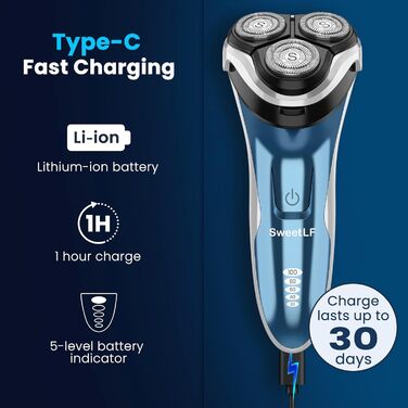 Електричний чоловічий бритва SweetLF SWS7105 з тримером, кейсом, IPX7, LED дисплеєм & для мокрого/сухого гоління