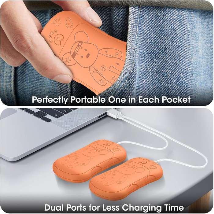 Електричні нагрівачі для рук 2 шт. 6000 mAh, перезаряджувані, для кемпінгу, на відкритому повітрі, подарунок для чоловіків, жінок, дітей, помаранчевий