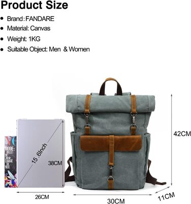 Рюкзак FANDARE Rolltop з водонепроникною тканиною, 15.6