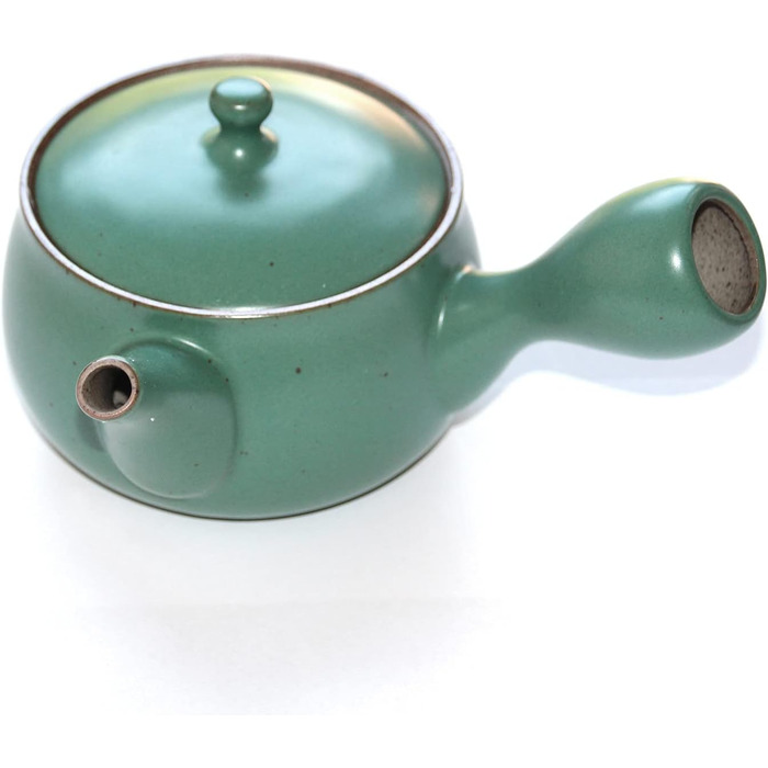 Traditional Japanese Kyusu Teapot made of Enamelled Clay, Green • Built-in Filter • Capacity 320 ml • Tea Soul
