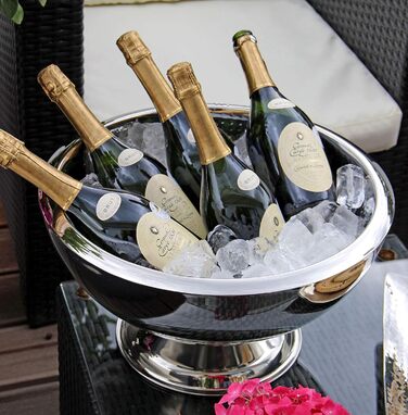 EDZARD Champagne Cooler Cadiz (ø 43 cm, H 24 cm) Stainless steel, highly polished, hammered interior, double-walled, large bowl, suitable as a sparkling wine cooler, bottle cooler, and cooler for up to 5 bottles.