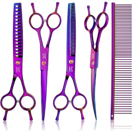 Професійна вигнута ножиця для собак JASON - 7,5' ножиця для грумінгу собак з японської нержавіючої сталі. Ножиці для догляду за шерстю собак та котів (вигнуті, фіолетові) (комплект Tl-set)
