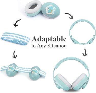 Навушники для захисту слуху дитини Sunshine Smile 0-4 роки, 2-в-1, з шумозаглушенням, сірий, унісекс, динозавр, блакитний