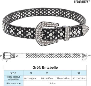 Стильний ремінь LEACOOLKEY з камінням та заклепками, жіночий та чоловічий, PU шкіра, для джинсів, чорний