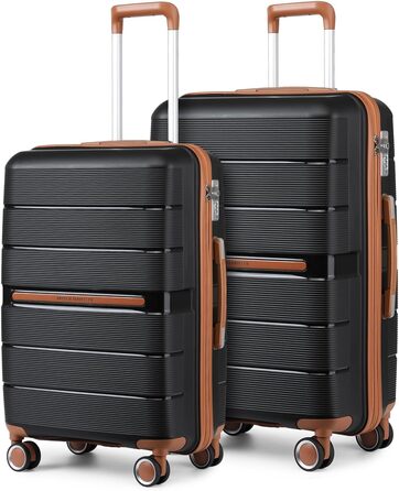 Чемодан туристичний British Traveller середнього розміру, 66 * 43.3 * 28.5 см, з TSA-замком, 8 коліс, з жорстким корпусом з PP, бежевий (чорний)