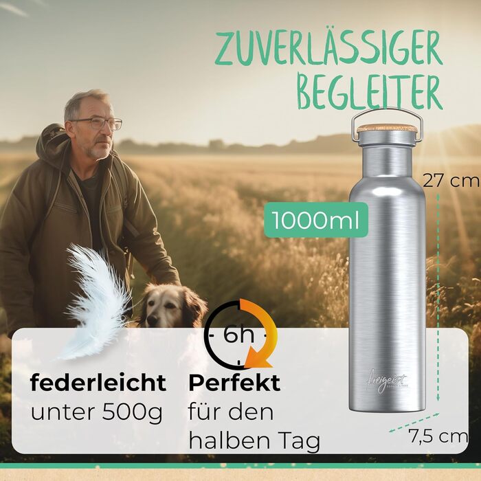 Термофляга 1л з нержавіючої сталі: ізольована, для туризму, велоспорту, офісу, без BPA, 1000 мл
