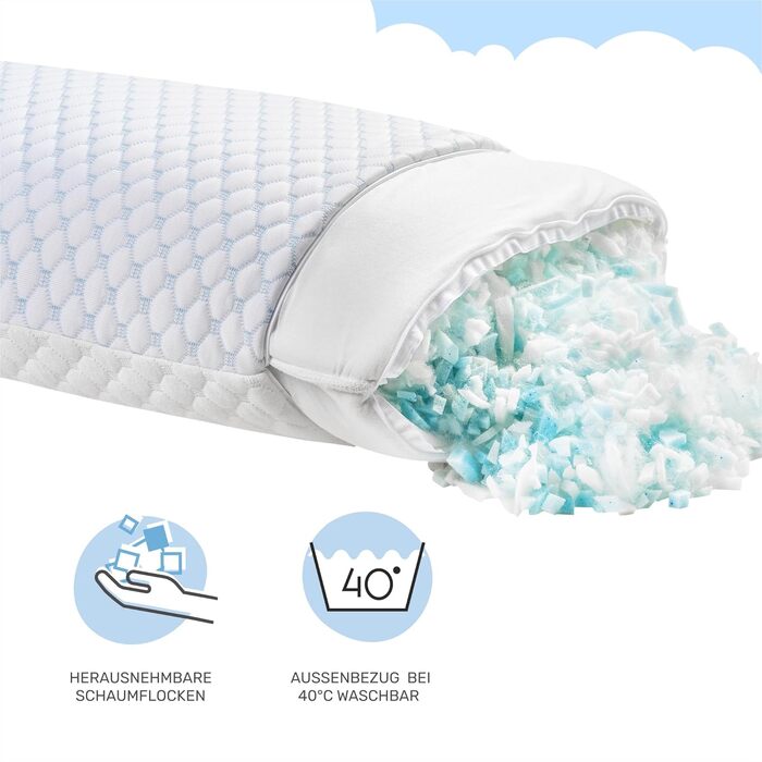 Dailydream FlexiCloud Neck Pillow with SENSICE, Memory Foam, Adjustable Filling, 80x40cm, white