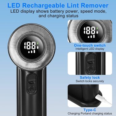 Електричний видальник ворсу, портативний, з LED-дисплеєм та 2 лезами. 3 швидкості, для всіх тканин.