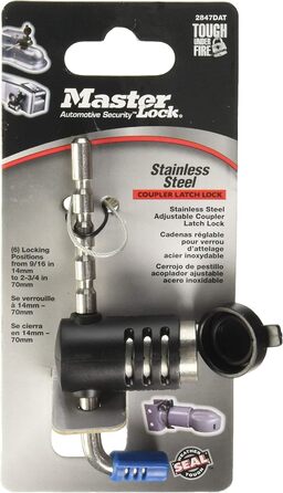 Замок для причепа Master Lock 2847DAT, регульований, нержавіюча сталь, антивандальний замок для зчеплення