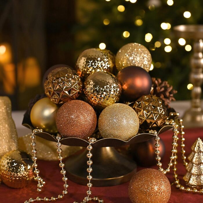 50 шт. прикраси на ялинку Valery Madelyn, 5 см, білий та золотий, з кріпленням, для ялинкової прикраси, знімна, міцна, з ефектом сніжинок, для декору на Різдво (бронза)