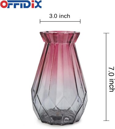 Скляна ваза OFFIDIX з градієнтом кольору, багатокольорова, геометричний дизайн, для вечірок, декору, квітів, офісу чи дому (фіолетово-сіра)