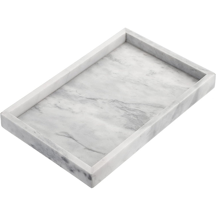 BSTKEY 30x20cm Natural Marble Stone Storage Tray, Decorative Rectangular Plate Tray Organizer for Kitchen Bathroom Dresser Decor Vanity Counter Coffee Table, Grey
