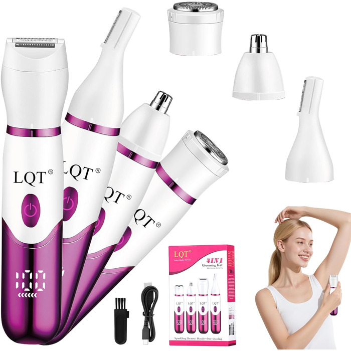 Електричний жіночий триммер 4-в-1 з LED-дисплеєм: для обличчя, брів, бікіні. Розроблено спеціально для жінок. Білий колір.