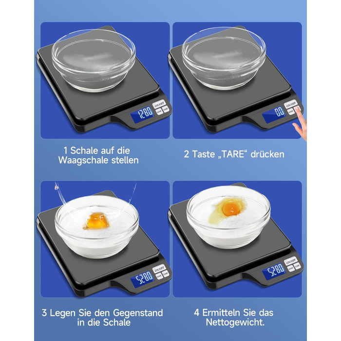 Цифрова кухонна вага з USB-зарядкою, 5 кг/0.1 г, функція тарування, для випічки та приготування їжі