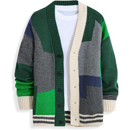 Чоловічий в'язаний кардиган Gurunvani з довгими рукавами та ґудзиками (M, Ks06green)