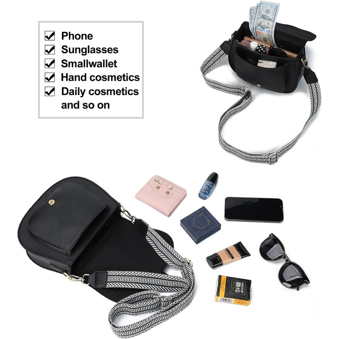 Сумка жіноча AFKOMST через плече, чорна, зі шкірозамінника PU, з регульованим знімним ремінцем