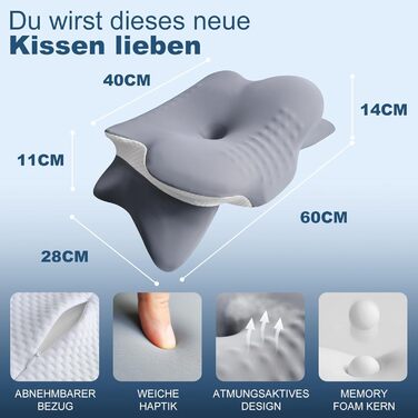 Подушка для шиї та голови з 3D-підтримкою шиї, CertiPUR-US та OEKO-TEX сертифікацією, для тих, хто спить на боці, спині та животі. Дихаюча, знімний та пральний чохол.