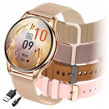 Смарт-годинник Emavo для жінок, золотий, у комплекті з 5 ремінцями