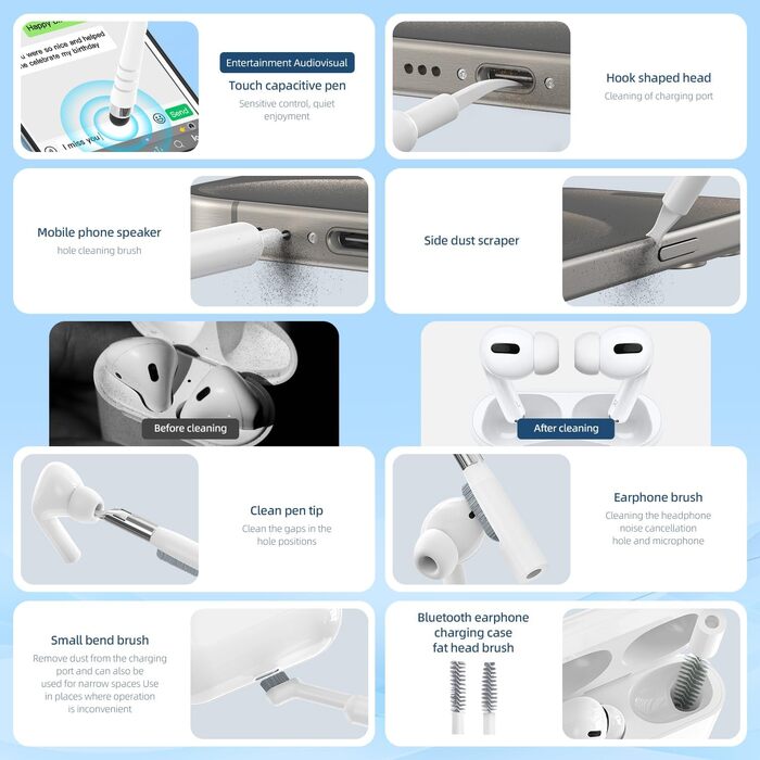 Набір для чищення клавіатури 32 в 1: для ноутбука, iPhone, AirPods та екрану. Комплект для чищення ПК з кріпленням для клавіш та очисником екрану. Ідеально для геймінгу та офісу