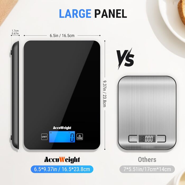 Кухонні ваги ACCUWEIGHT Bluetooth з підрахунком калорій (4 батарейки) Цифрова вага для їжі до 5 кг/11 фунтів з великим LCD-дисплеєм. Ваги з калорієметром для приготування їжі або схуднення CK780