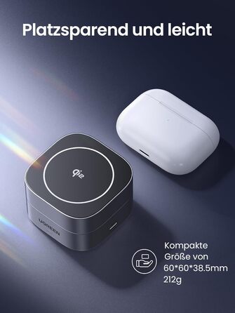 Ugreen MagFlow Qi2 Бездротова зарядка 15W 2-в-1 MagSafe для iPhone 15/16/17, AirPods + Кабель 1м
