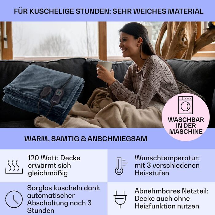 Електрична ковдра Klarstein XL з підігрівом, 120 Вт, з автовимкненням, 180x130 см, антрацит