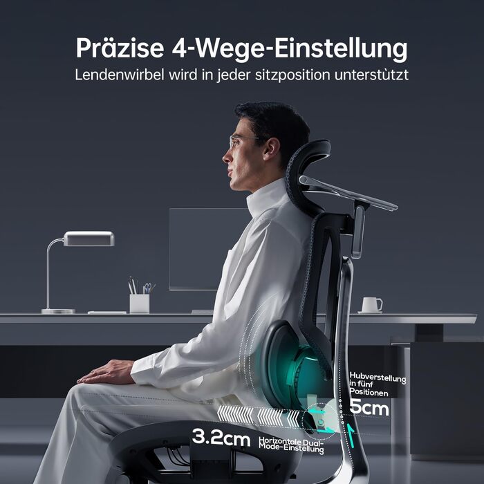 Hbada E3 Ultra Ergonomic Office Chair - Adjustable Lumbar Support, 360° Swivel, 4D Headrest, Black