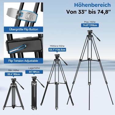 Штатив відео SIRUI з пливним кріпленням 190 см, професійний, для камер, відеокамер, DSLR, алюміній, вантажопідйомність 10 кг (AVT-02)