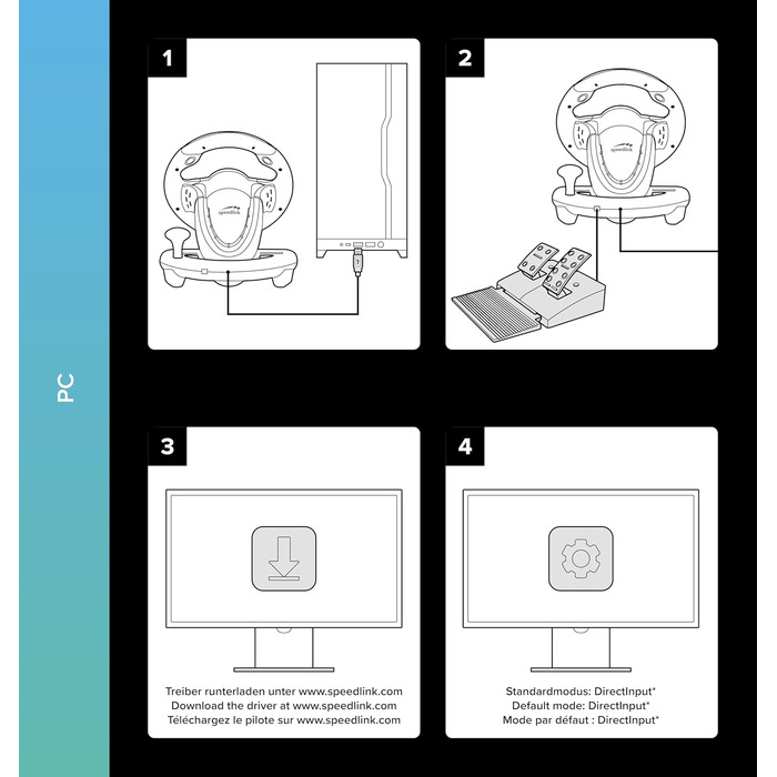 Speedlink DRIFT O.Z. Racing Wheel - Гоночний кермо з педалями та перемиканням передач для ПК, Force Feedback, чорний/оранжевий