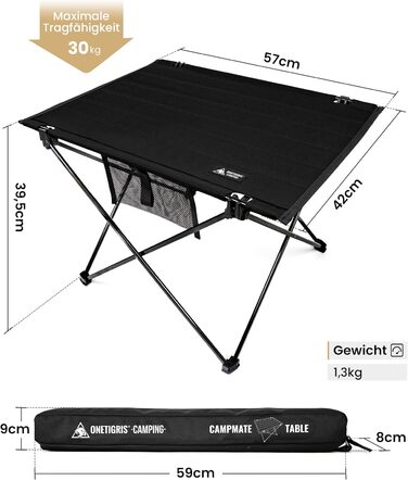 OneTigris CAMPMATE Стіл для кемпінгу складний, легкий, на 30 кг, чорний