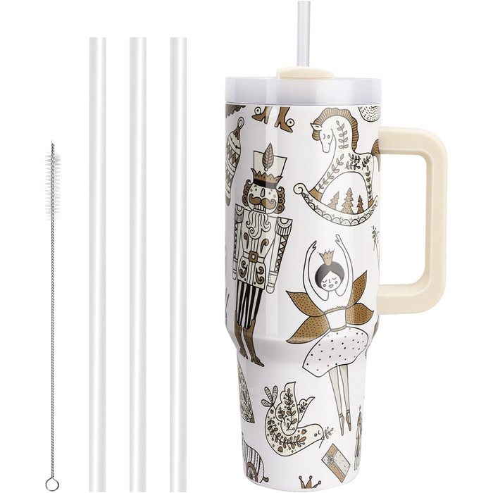 Термокружка WALLFID 40oz з нержавіючої сталі, вакуумна ізоляція, з кришкою, 3 трубочки та щітка для чищення, для гарячих та холодних напоїв, ідеальна для кави, чаю, смузі та іншого