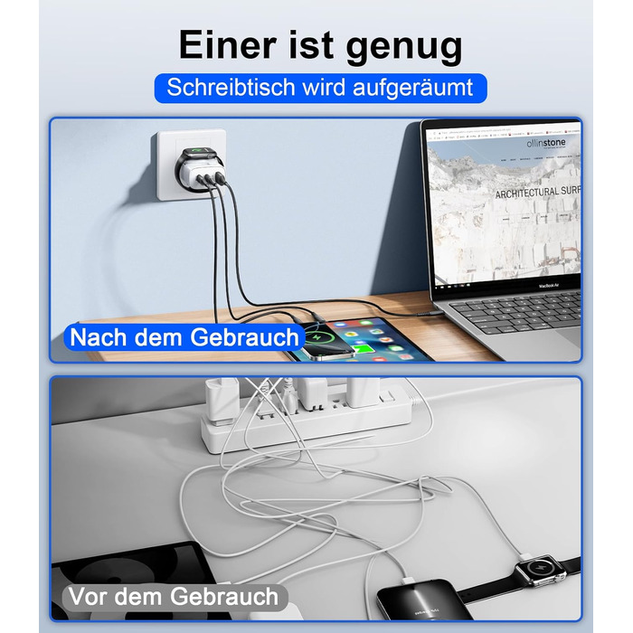 Зарядний пристрій 4-в-1 для Apple Watch та iPhone: 40W USB-C, швидка зарядка PD, сумісний з Apple Watch 10/9/8/7/6/Ultra/SE, iPhone 17/16/15 Pro Max, iPad, AirPods (Білий)