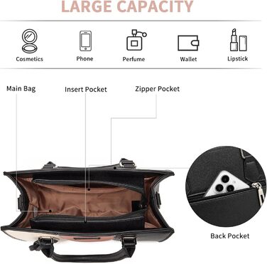 Сумка жіноча Miss Lulu середнього розміру з PU шкіри, рожево-сіра, з плечовим ременем для офісу, школи, подорожей та покупок