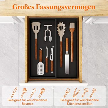 Органайзер для столових приладів Lifewit в шухляду, розширюваний (43.9 см), чорний, 40 см глибина, для кухні, ложок, ножів, лопаток