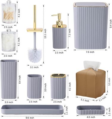 Набір аксесуарів для ванної кімнати RotateGold-Gray (10 шт., сірий)