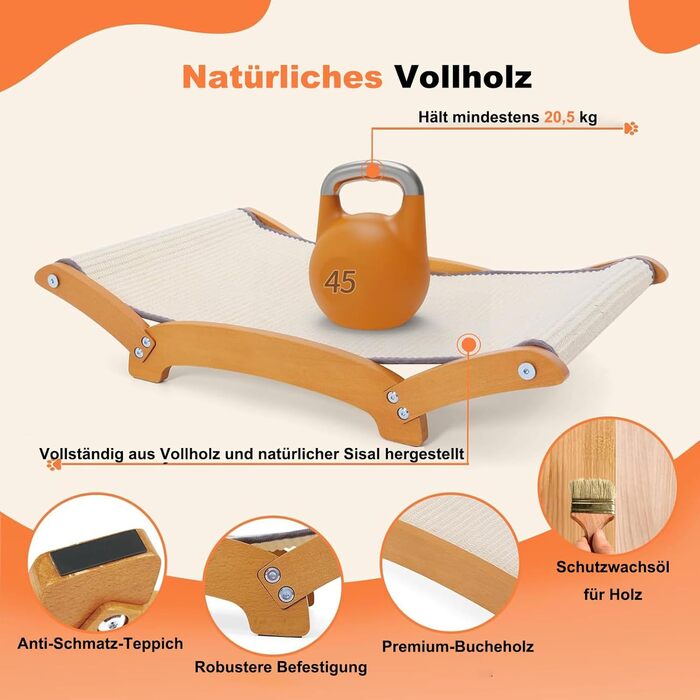 Кігтеточка-ліжко для котів з сизалю, масивне дерев'яне ліжко, кігтеточка-стілець, лежанка для котів, кігтеточка з сизалю, велика, для дому