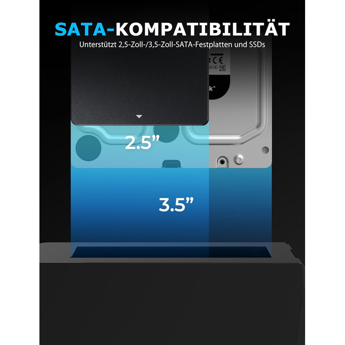 Док-станція Sabrent для 2 HDD/SSD SATA з USB-C, 2.5/3.5 дюймів, 5Gbps, підтримка клонування дисків, без інструментів