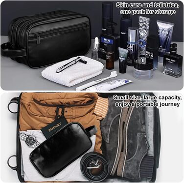 Чоловіча косметичка-рюкзак, чорна, з водовідштовхувального PU-шкіри, двошарова, з мокрим/сухим відділенням