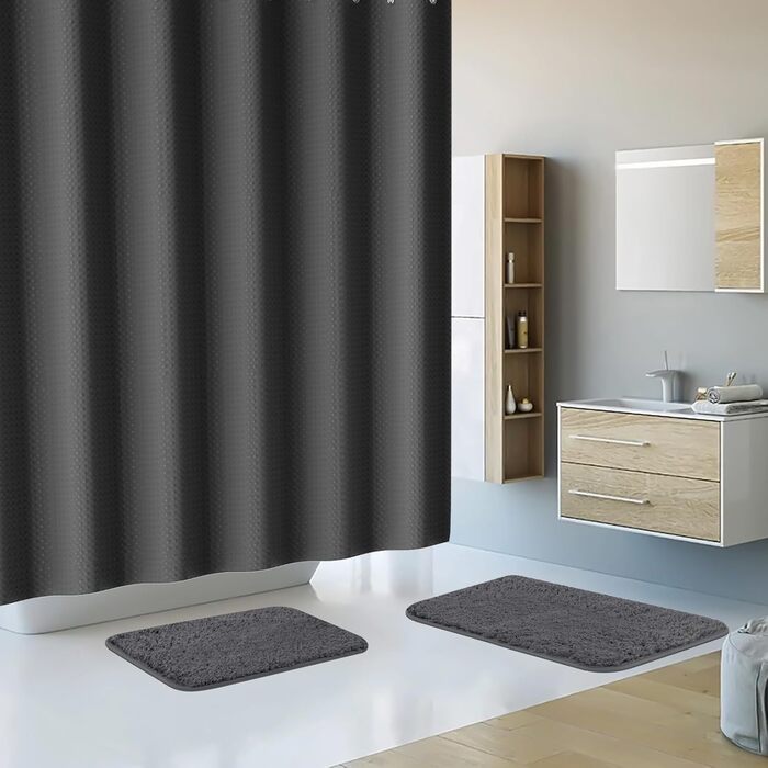 Набір для ванної кімнати Z ZONAMA 24 предмети: душовий завіс, килимок, смітник, тримач для унітазу, дозатор мила. Зелений колір.