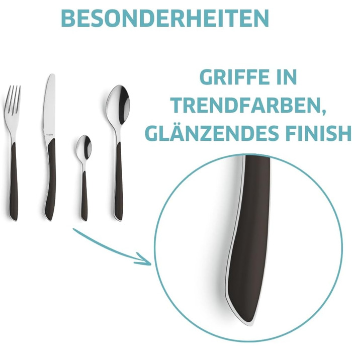 Kuppels PRISMA Cutlery Set for 6 | 24-Piece Cutlery Set | Camping Cutlery Set for 6 | Cutlery with Black Plastic Handles | Dinner Cutlery | Dishwasher Safe