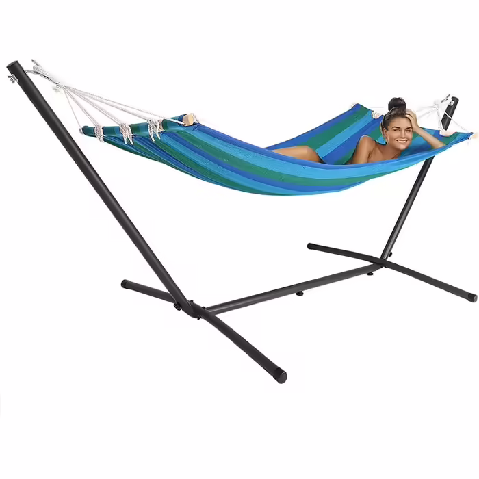 DETEX® Hammock with Stand - Durable, Robust, Portable, Outdoor Hammock, Travel Hammock, Camping Hammock, Garden, Balcony, Blue